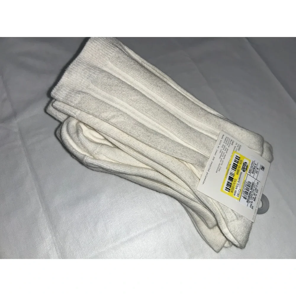 New Day Womens Crew Socks 3 Pairs Cream Off White Ribbed Cotton Blend Size 4-10‎